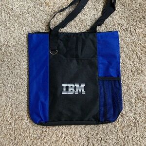 Vintage Tote Bag Logo IBM Blue Zipper 3 Pockets